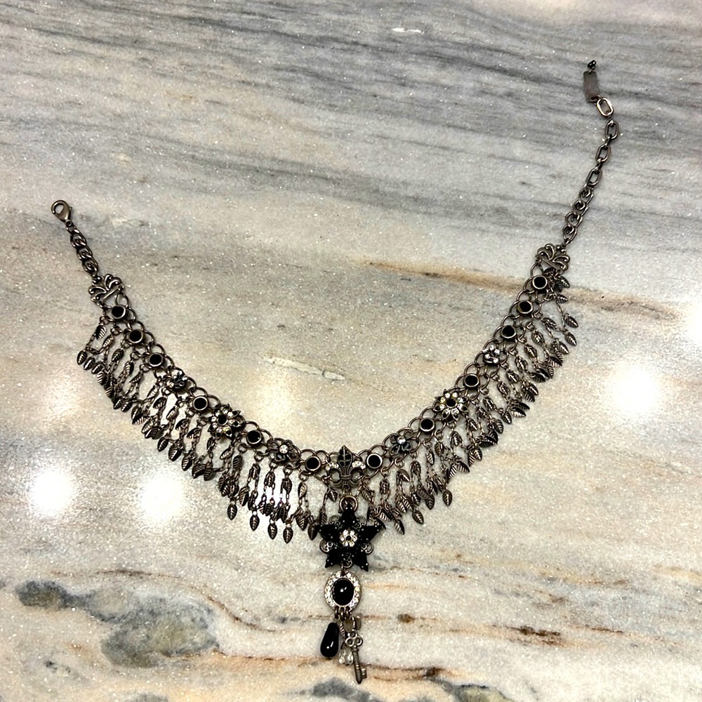 Mariana Necklace- Black, Silver & Rhinestone